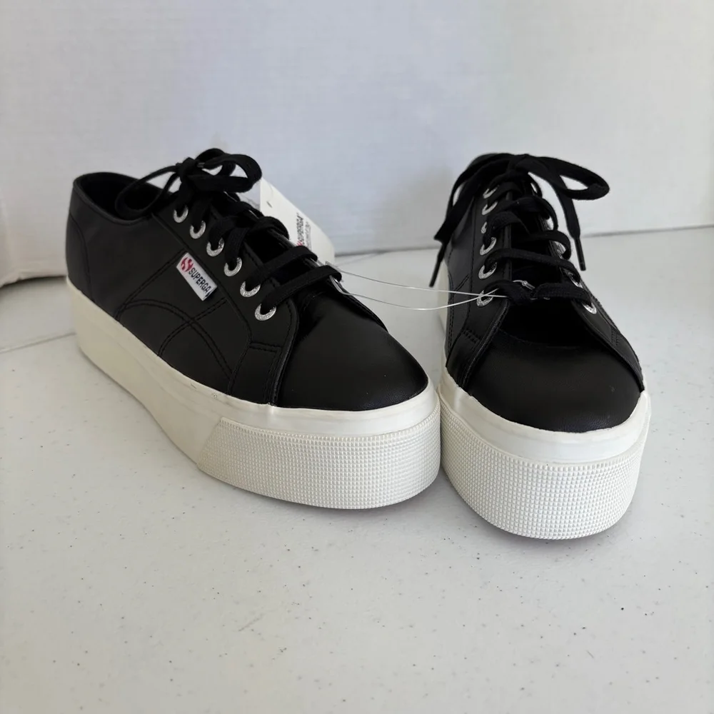 NWT Superga 2790 Nappa Platform Sneakers, Black, Size 9 women